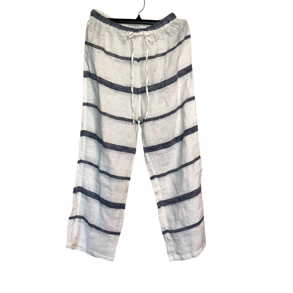 NWOT MegbyDesign Blue Stripe Linen Pants Drawstring Small New Meg By Design